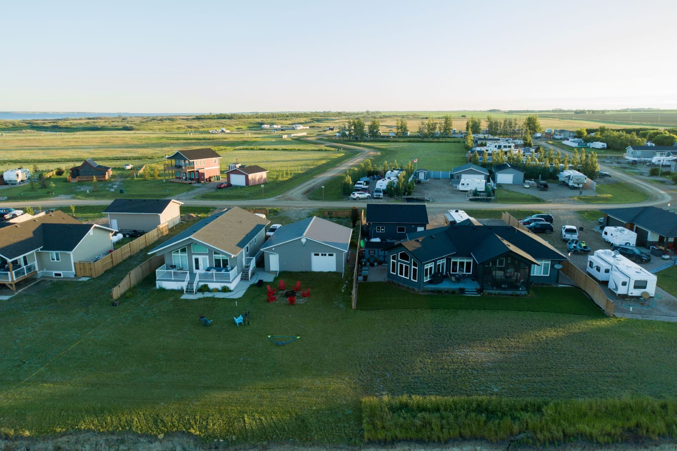 lakefront cabins at Sunset Beach at Lake DIefenbaker